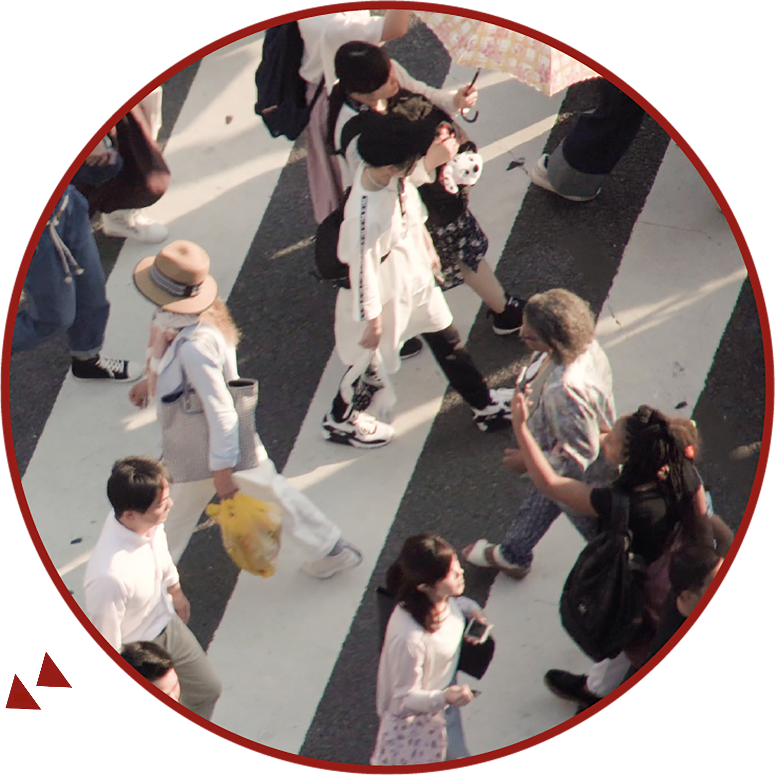 aerial photo of people crossing a road