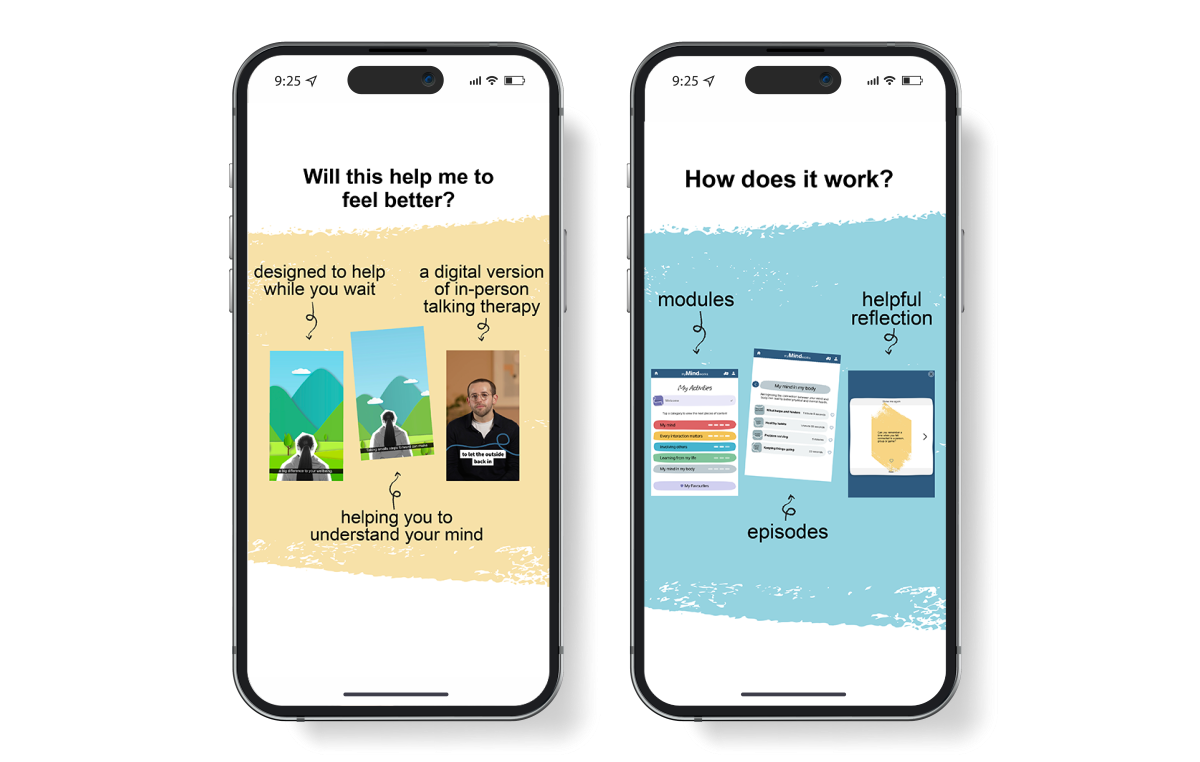 Screenshots on a phone of new resources to support children while they wait for mental health support